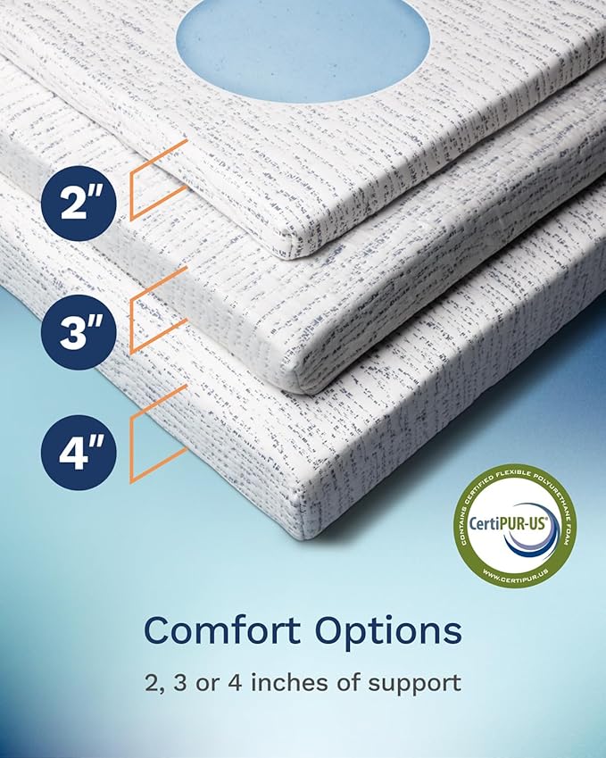 ViscoSoft 2 Inch Memory Foam Mattress Topper Twin XL - Select High Density Ventilated Extra Long Mattress Pad - Premium Removable Rayon Cover