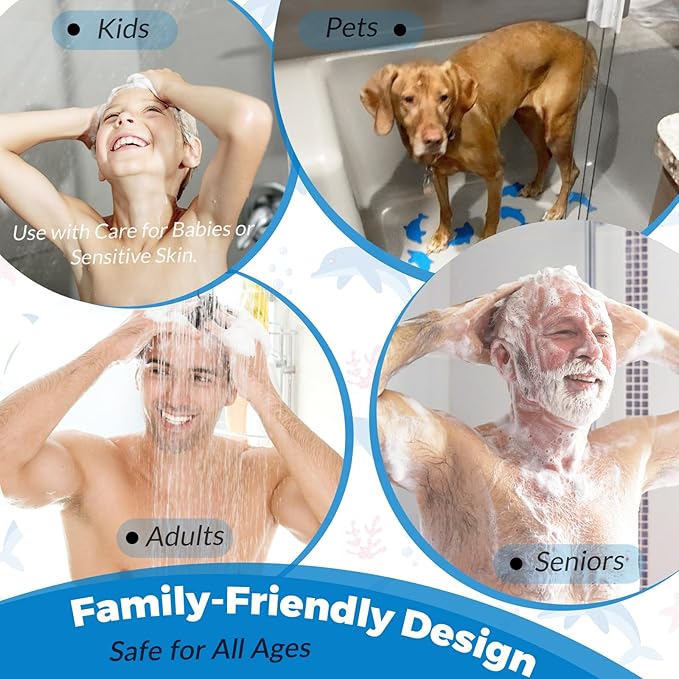 S&X Bathtub Non Slip Stickers,Grippy Dolphin Adhesive Treads – Fine Gritty Textured Surface – Pack of 12 Shower Floor Non Slip Stickers – Comfortable Grip On Slipper Surfaces