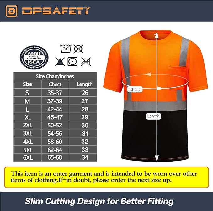 High Visibility Shirts Quick Dry Safety T Shirts with Reflective Strips and Pocket Short Sleeve Mesh Hi Vis Construction Work Class 2 Shirt for Men/Women Black Bottom Orange,5XL