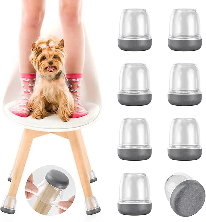 Extra Small Chair Leg Floor Protectors for Carpet Hardwood Floors, Upgraded Chair Leg Caps with Graphene Fabric Bottom, No Cat/Dog Hair Clinging, 16 Pcs Clear Furniture Leg Feet Covers (Fit 0.6"-0.8")