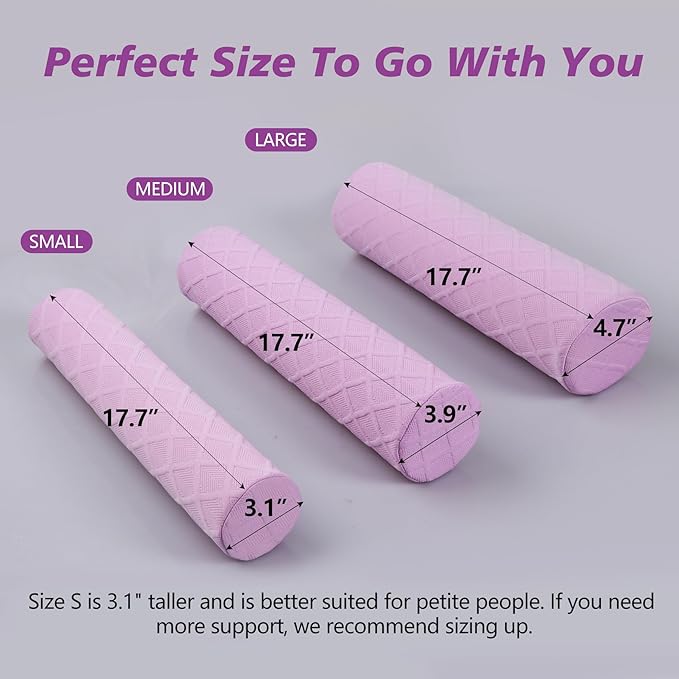 Cozyhealth Cervical Roll Pillow, Medium Soft Memory Foam Neck Round Pillow Cylinder Bolster Pillow for Sleeping, Round Neck Support for Bed, Legs, Back and Yoga (Purple, Medium - 3.9" H)