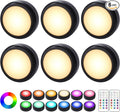 Cadrim Puck Lights, 6 Pack 13 Colors Changeable LED Puck lightings Battery Powered Dimmable Under Cabinet Lights, Battery Powered Under Counter Lights with 2 Wireless Remote Controls, Black
