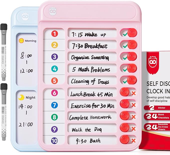 Magnetic Chore Chart for Kids, ADHD Tools for Kids to Do List Check List Chart Board Routine Chart, Visual Schedule for Fridge, Home with 10 Sliders and Magnetic Marker - (Blue+Pink)