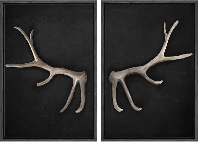 MUDECOR Framed Canvas Print Wall Art Rustic Antler Minimalist Antler Illustrations Modern Art Decorative Bohemian Colorful Chic for Living Room, Bedroom, Office - 24"x36"x2 Black