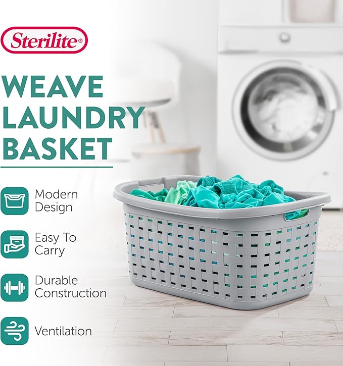 Sterilite Cement Gray Durable Weave Laundry Basket with Wicker Pattern (18 Pack)
