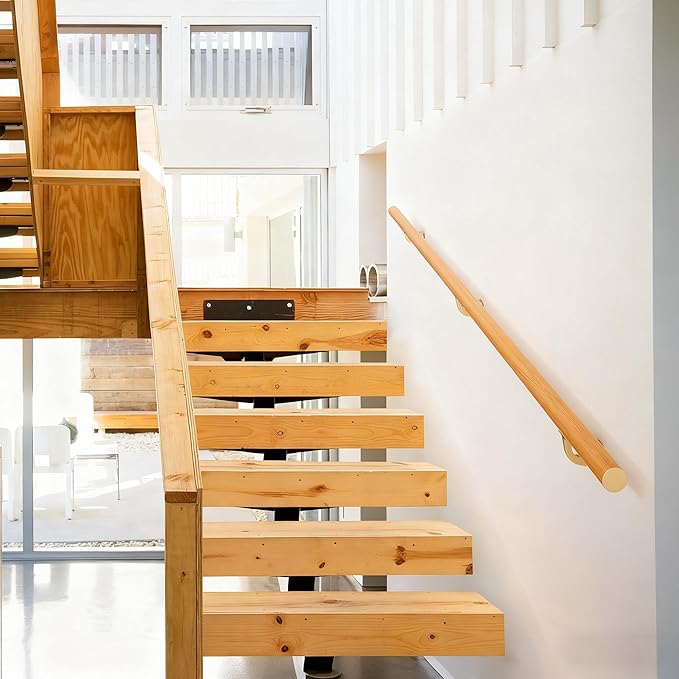 9FT Handrails for Indoor&Outdoor Stairs,Deck,Slope,Modern Aluminum Handrail Set, Wall-Mounted with Zinc-Alloy Brackets，Crafted from Aluminum Alloy (not Solid Wood) Rust-Free (Cherry Wood Grain, 9 FT)