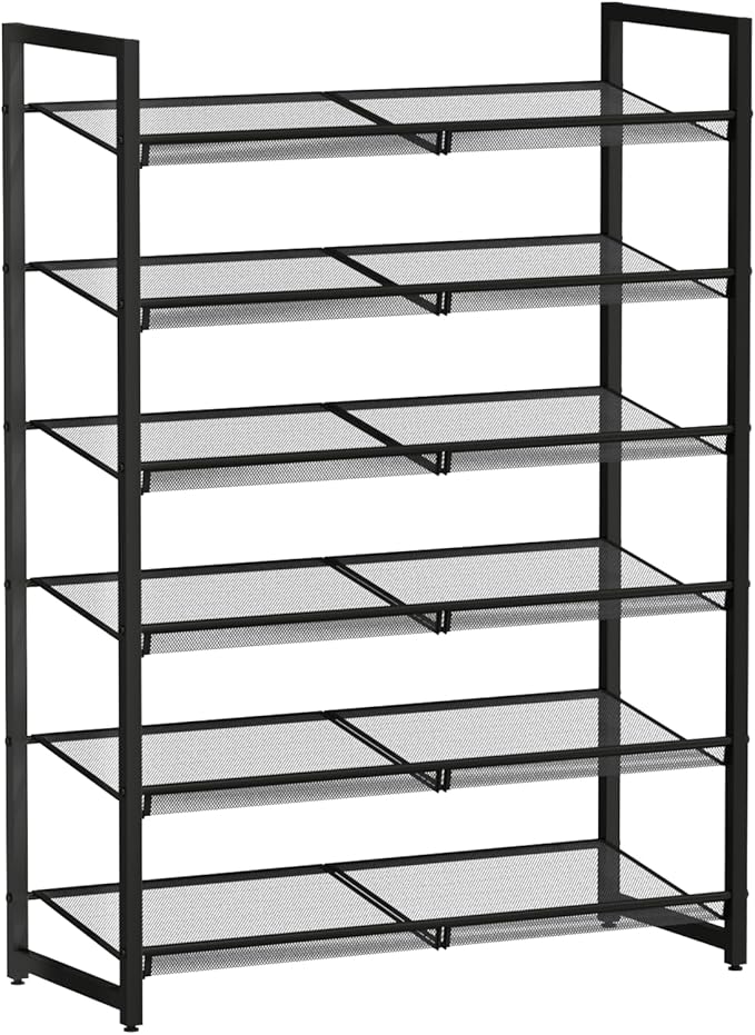 Shoe Rack, 6-Tier Metal Shoe Organizer, Tall Shoe Rack for Closet,entryway,Garage, with Adjustable Flat or Angled Shelves, Holds 18-24 Pairs,Shoes That can accommodate The Whole Family.