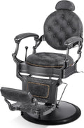 Artist hand Retro Barber Chair Heavy Duty Barber Chairs Vintage Salon Chair Hydraulic Recline Beauty Spa Styling Equipment Rounded Cushioning with Puckered Button (Grey)