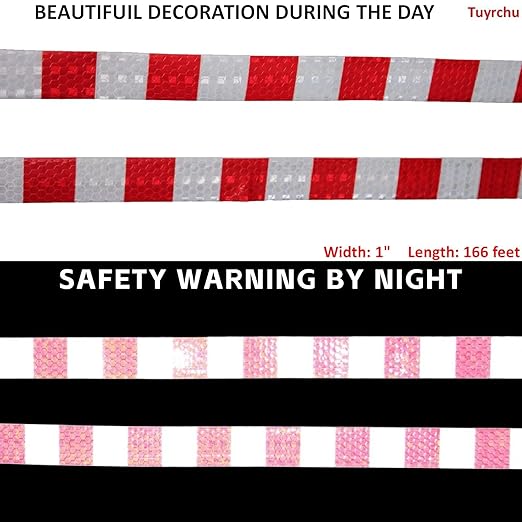 Red and White Reflective Tape Outdoor Waterproof 1 inch X 166 feet, High Visibility Conspicuity Safety Industrial Marking Tape