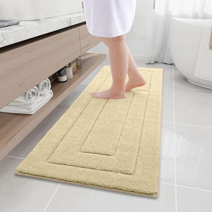 Buganda Bathroom Rugs, 59" x 20", Soft and Absorbent Microfiber Bath Rugs, Non-Slip Shaggy Shower Carpet, Machine Wash Dry Bath Mats for Bathroom Floor, Tub and Shower, Beige