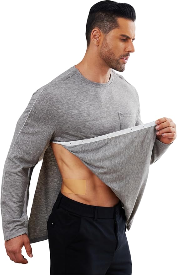 Deyeek Men's Post Shoulder Surgery Recovery Shirts Full Tear Away Long Sleeve Snap Chemo Port Access Shirt