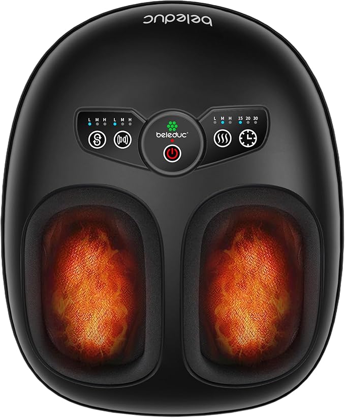 Beleduc Foot Massager with Heat and Compression, Deep Kneading Shiatsu Foot Massager for Plantar Fasciitis & Neuropathy, 3 Intensities, Washable Covers, Fits Up to Men Size 14