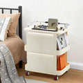 2-Tier Rolling Cart with Drawers - Mobile Storage Rolling Cart with Open Shelves, Lockable Casters, Multi-functional storage for Kitchen, Bathroom, Craft, Bedroom, Beige