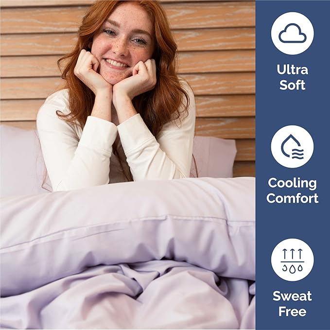 Split King 7 Piece Sheet Set - Cooling & Breathable Bed Sheets - Hotel Luxury Bed Sheets for Women, Men, Kids & Teens - Deep Pockets - Easy Fit - Soft & Wrinkle Free - Split King Light Lavender Sheets