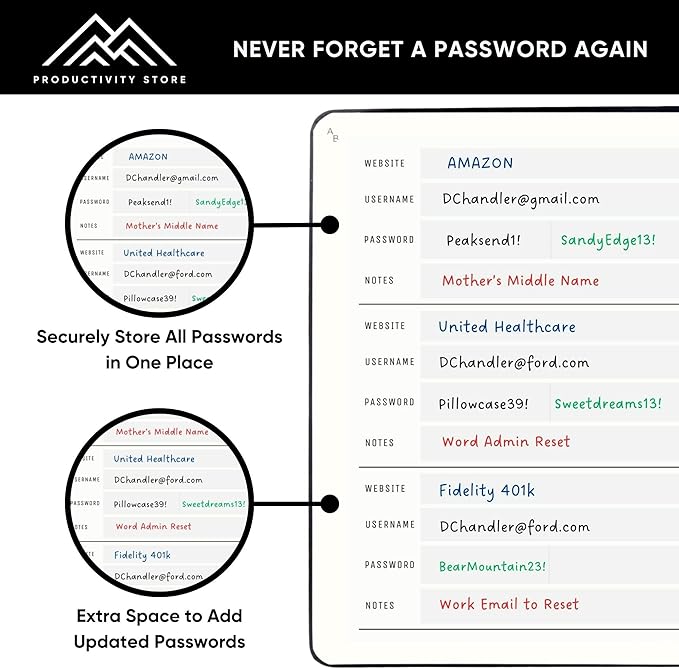 PRODUCTIVITY STORE Best Password Book With Alphabetical Tabs | Small Password Book, Organizer & Notebook | Password Keeper To Keep Website Logins & Passwords Safe | Black | Small 4x5.5