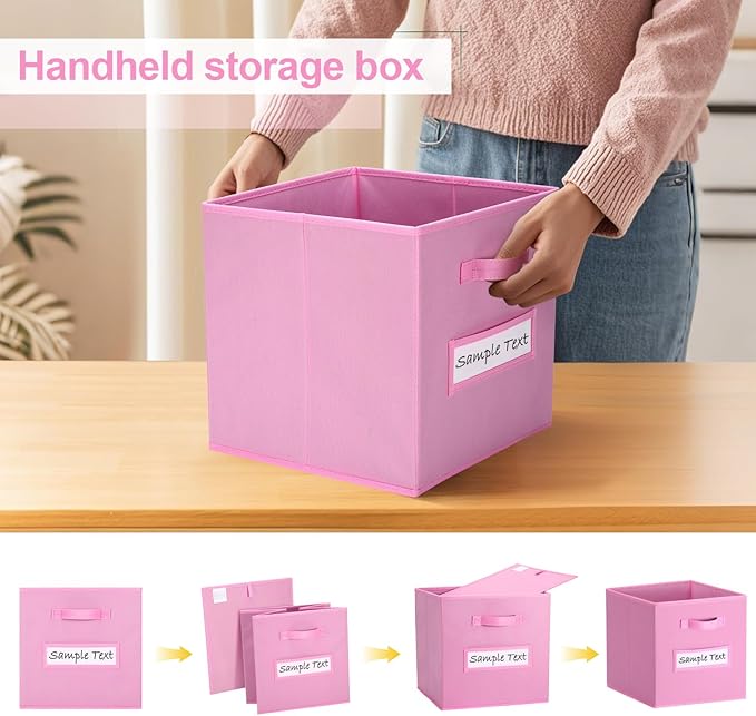 artsdi Fabric storage cubes (8 Pack) 11 Inch Cube Storage Bin, cube organizer bins with 8 Labels Window Cards & a Pen, Foldable cube organizer bins and Storage Box, Light Pink