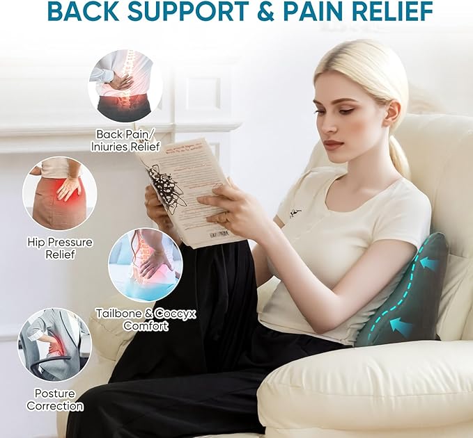 Lumbar Support Pillow for Recliner Chair and Couch, Memory Foam Back Cushion Ergonomic Back Support Pillow for Lower Back Pain Relief, with Soft Velvet
