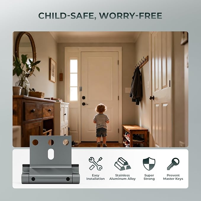 3Pack Home Security Door Reinforcement Lock Childproof, Door Lock for Kid Safety, Door Latch Stopper for Front Door Inside Top of Door, Aluminum Construction Finish