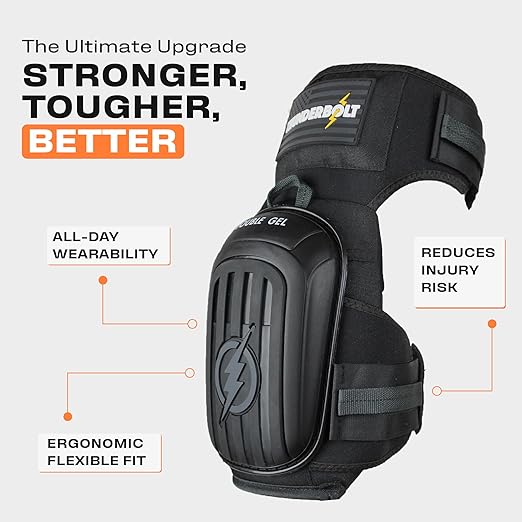 Thunderbolt Knee Pads for Men Construction Knee Pads for Work for Men and Women with Double Gel for Gardening Flooring Roofing Heavy Duty with Extra Thick Foam and Strong Adjustable Non-Slip Straps
