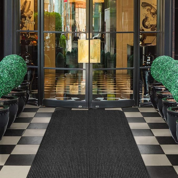 House, Home and More Indoor Outdoor Double-Ribbed Carpet Runner with Skid-Resistant Rubber Backing - Smokey Black - 3 Feet x 20 Feet