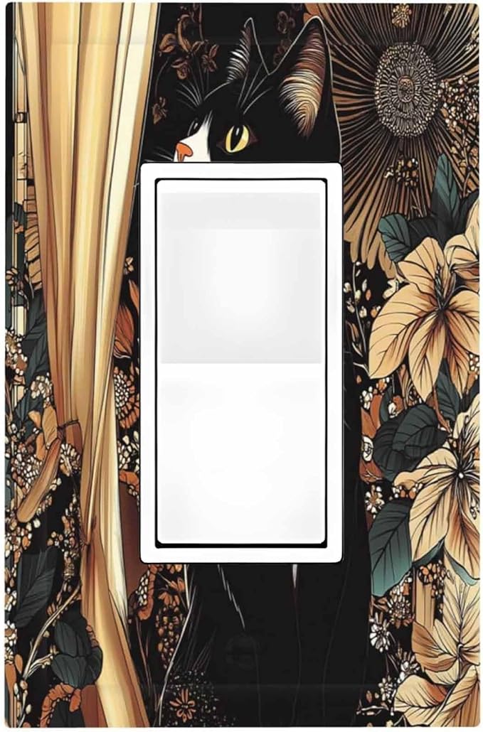 Decorative Outlet Covers Boho Mandala Floral Black Cat Vintage Flower 1 Gang Single Rocker Light Switch Cover Plate Wall Plates Gfci Faceplate For Farmhouse Home Decor