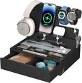 Pezin & Hulin Wooden Charging Station, Bedside Nightstand Tray, with Spacious Drawer, Felt Pads for Phones, Watch, Idea Gifts for Him Birthday, Son, Christmas for Papa Fathers Day
