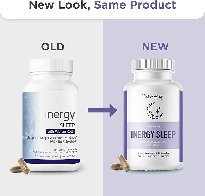 BB Company inergySLEEP | Natural Sleep Supplement & Sleep Aid for Deep Sleep, Helps to Calm & Relax | Magnesium, Lemon Balm, Black Cohosh, GABA, Holy Basil | Packaging Vary | 30 Ct