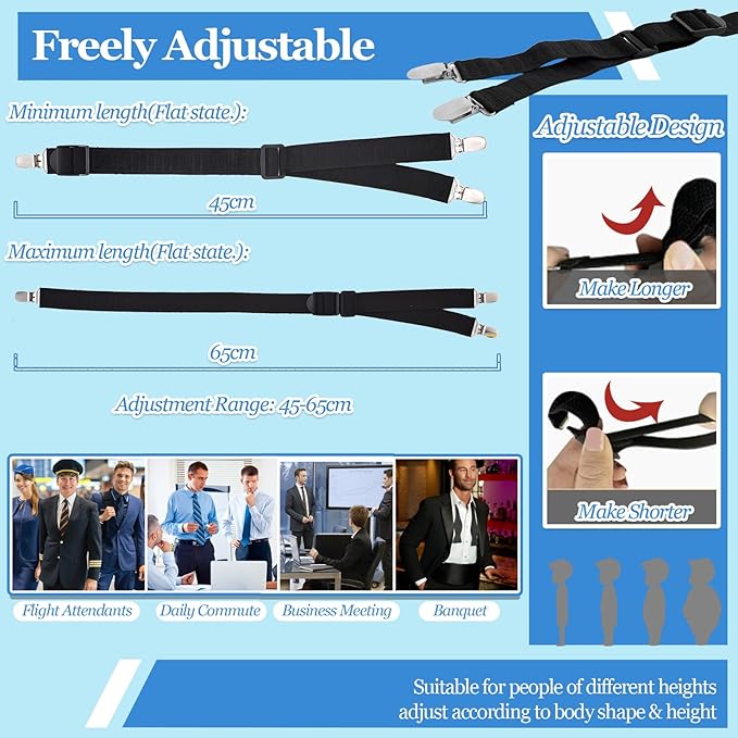 STAY GENT Y-Style Shirt Stays For Men with Non-Slip Locking Clamps and Adjustable Elastic Straps