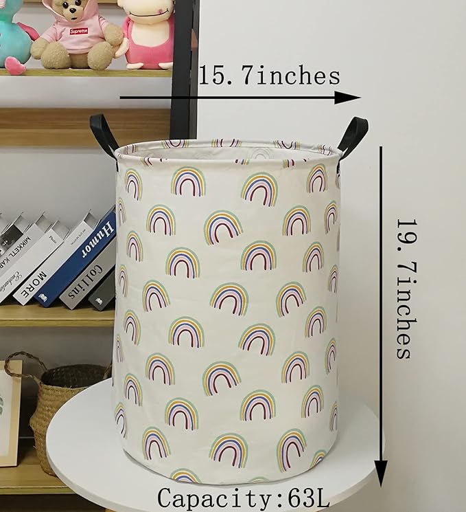 19.7 Inch Round Rainbow Pattern Laundry Clothes Hamper Laundry Basket with Handles,Storage Organizer Bins Laundry Gift Basket for Room, Bedroom Decor