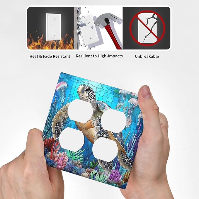 Outlet Covers Nautical Sea Turtle Coral Jellyfish 2 Gang Double Duplex Decorative Light Switch Covers Electrical Wallplates Socket Faceplate For Kids Room Nursery Decor