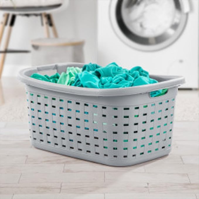 Sterilite 6-Pack Weave Laundry Basket, Rectangle Plastic Clothes Hamper w/ Handles, Gray