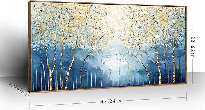 amatop Framed Modern Abstract Nature Wall Art: Large Navy Blue Tree of Life Art Print, Ready-to-Hang for Living Room, Bedroom or Office (48x24 in)