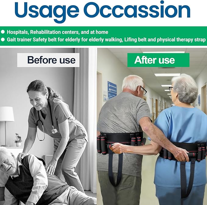 Aliseniors Gait Belt Transfer Belt, Gait Belt with 7 Handles - Quick Release Buckle & Leg Straps, Gait Belts for Seniors, Medical Nursing Patient Safety Belt Lift Strap for Physical Therapy