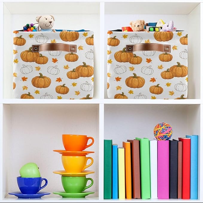 Storage Basket Bin Pumpkin Organizer Basket Collapsible Shelf Basket Cube with handle for Nursery Bedroom Bathroom