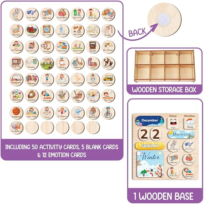Wooden Daily Routine Chart, Kid Calendar, Routine Chart for Toddlers, Morning Bedtime Routine Chart for Toddlers (06)