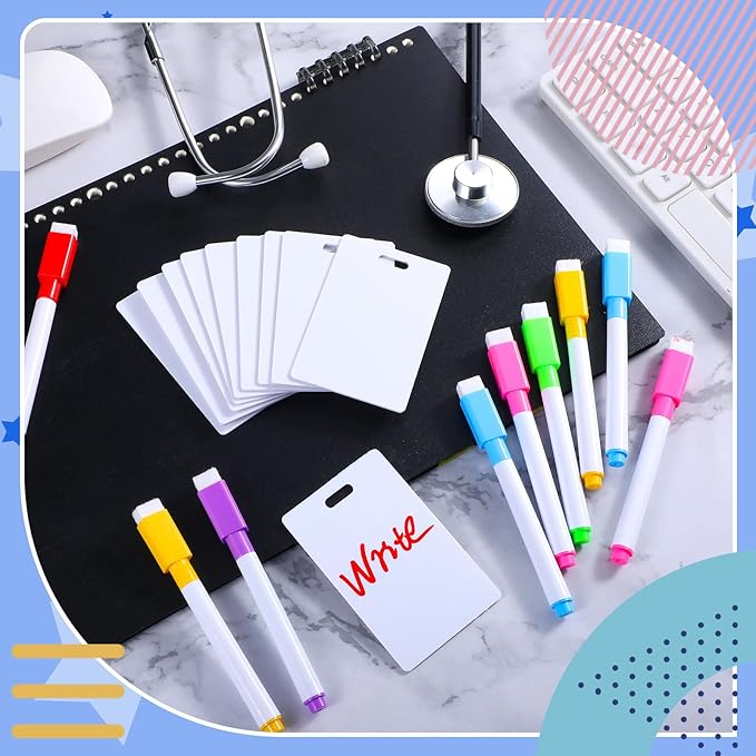 Laumoi 24 Packs Pocket Sized Erasable Notepad Badge Accessory 12 Mini Whiteboard Clipboard Hangs with Badge Mini Whiteboard Small Dry Erase Board with 12 Pcs Dry Erase Marker for Office