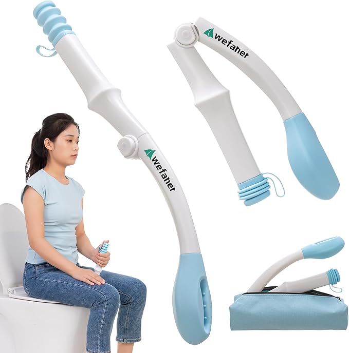 Foldable Toilet Aid, 15.6“ Long Comfort Wipe Wand Bottom Buddy Toilet Self Tissue Aids for Toileting, Self Help Wipe Butt for Overweight Limited Mobility,Elderly, Pregnancy