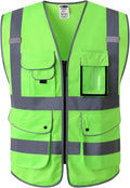 JKSafety 9 Pockets Class 2 High Visibility Zipper Front Safety Vest With Reflective Strips, Meets ANSI/ISEA Standards (X-Large, 150-Green)