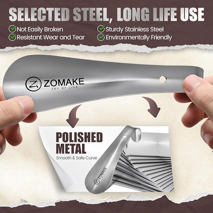 ZOMAKE Metal Shoe Horn,Small Travel Shoehorn for Men Women Kids,5.9'' Portable Shoe Spoon Helper