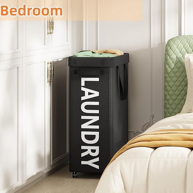 90L Rolling Laundry Basket with Wheels, 29 IN Hamper with Wheels and Removable Mesh Bag, Black Laundry Baskets on Wheels for Bedroom, Dorm, Clothes Hamper Organizer