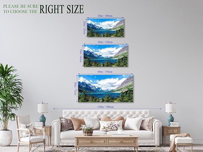 Landscape Canvas Wall Art for Living Room Wall Decor Glacier National Park Canvas Pictures Blue Sky Mountain Forest Nature Painting Artwork Office Home Decorations Framed Ready to Hang 29" x 58"