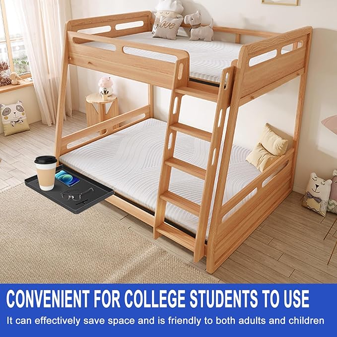 Bedside Shelf, Bedside Caddy, Bed Shelf with Cable Catch, College Dorm Room Essentials, Clip on Floating Desk Tray, Bed Side Table Storage, Loft Nightstand Decor (Black)