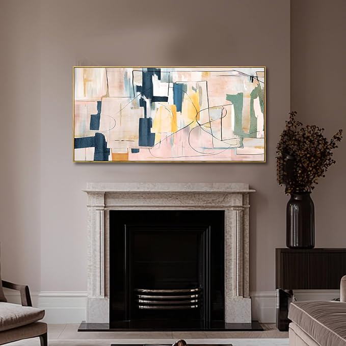 Artexist Pink Abstract Canvas Wall Art 24"x48" Office Decor Framed Wall Decor