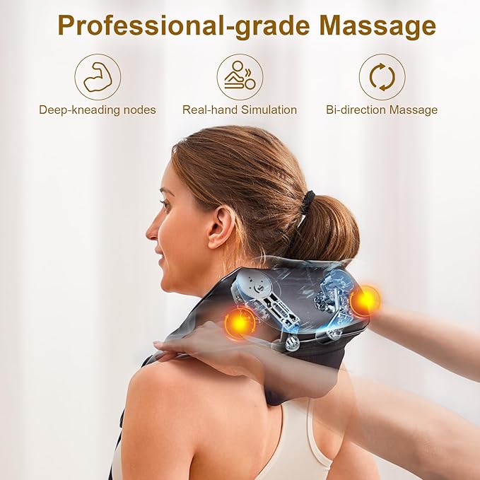 Neck and Shoulder Massager for Pain Relief Deep Tissue Lower Back Massage, Neck and Back Massager with Heat Electric for Pain Relief Shiatsu Chair Office Home Car Gift