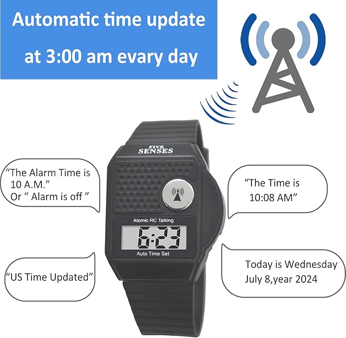 FIVE SENSES - English Atomic Talking Watch, Easy to use for Seniors Blind Men Women, Loud Talking Watch with Sound for Vision Impaired, Watches for Elderly Women, Blind People Products 1026