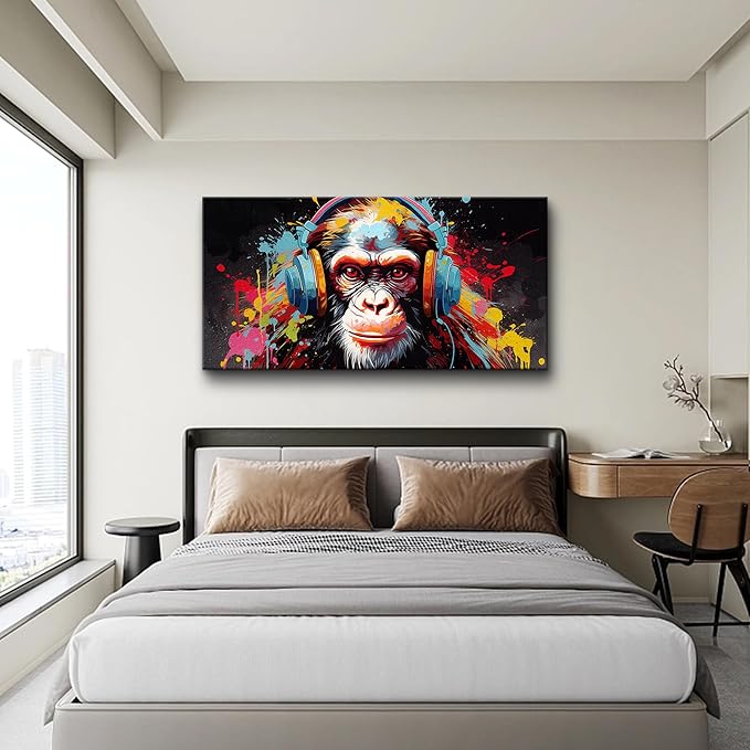 MHARTK66 Large Canvas Wall Art For Living Room Wall Decor For Office Bedroom Abstract Wall Decorations Wall Poster Colorful Gorilla Painting Pictures Home Walls Decor Artworks Ready To Hang 30X60