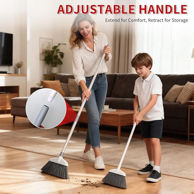 Collapsible Broom for RV, Telescoping Broom with Adjustable Handle, Lightweight and Portable, PET Bristles Sweep Fine Dust, with Hanging Hole, Ideal for Floors, Kitchen, Camping and Outdoor Use