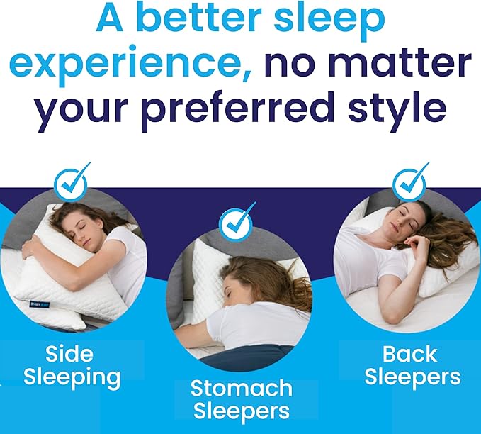 Sidney Sleep Bed Pillow for Side and Back Sleepers - Queen Size - Adjustable Filling - Memory Foam Pillow for Neck and Shoulder Support - Customizable Loft - Additional Foam Bag Included (Grey)