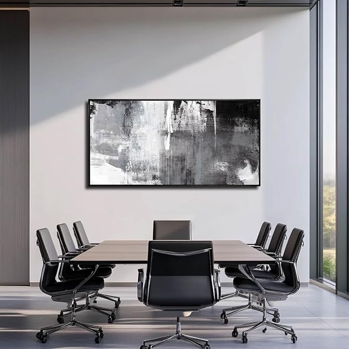 SOUGUAN Wall Art for Living Room Black and Grey Wall Decor 30x60 Inch Hand Painted Abstract Paintings for Bedroom Office Kitchen Decoration