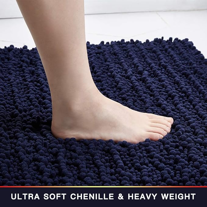 Walensee Large Bathroom Rug Non Slip Bath Mat (72x24 Inch Navy) Water Absorbent Super Soft Shaggy Chenille Machine Washable Dry Extra Thick Perfect Absorbant Best Plush Carpet for Shower Floor